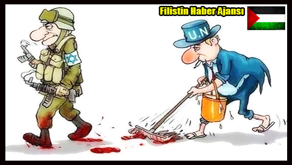 Karikatur- Siyonist Israil Cinayetleri ve Temizlikcisi Birlesmis Milletler